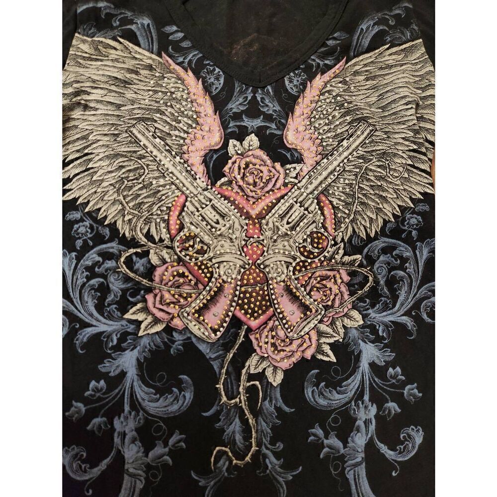 Liberty Brand Jackyl Band Shirt Womens LARGE Black Vneck Short Sleeve Made USA R